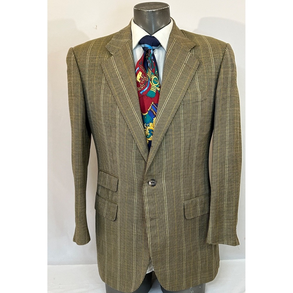LUCIANO BARBERA Stripe 40L Brown Lana Wool Stack Pocket 3 Roll Button Sport Coat